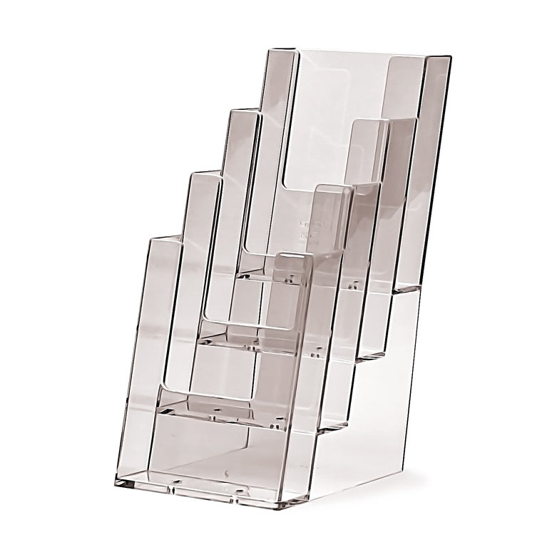 Porta Brochure in plexiglass da tavolo 4 Tasche verticale 10x21