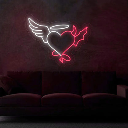 Angel & Devil cuore neon led rosso e bianco