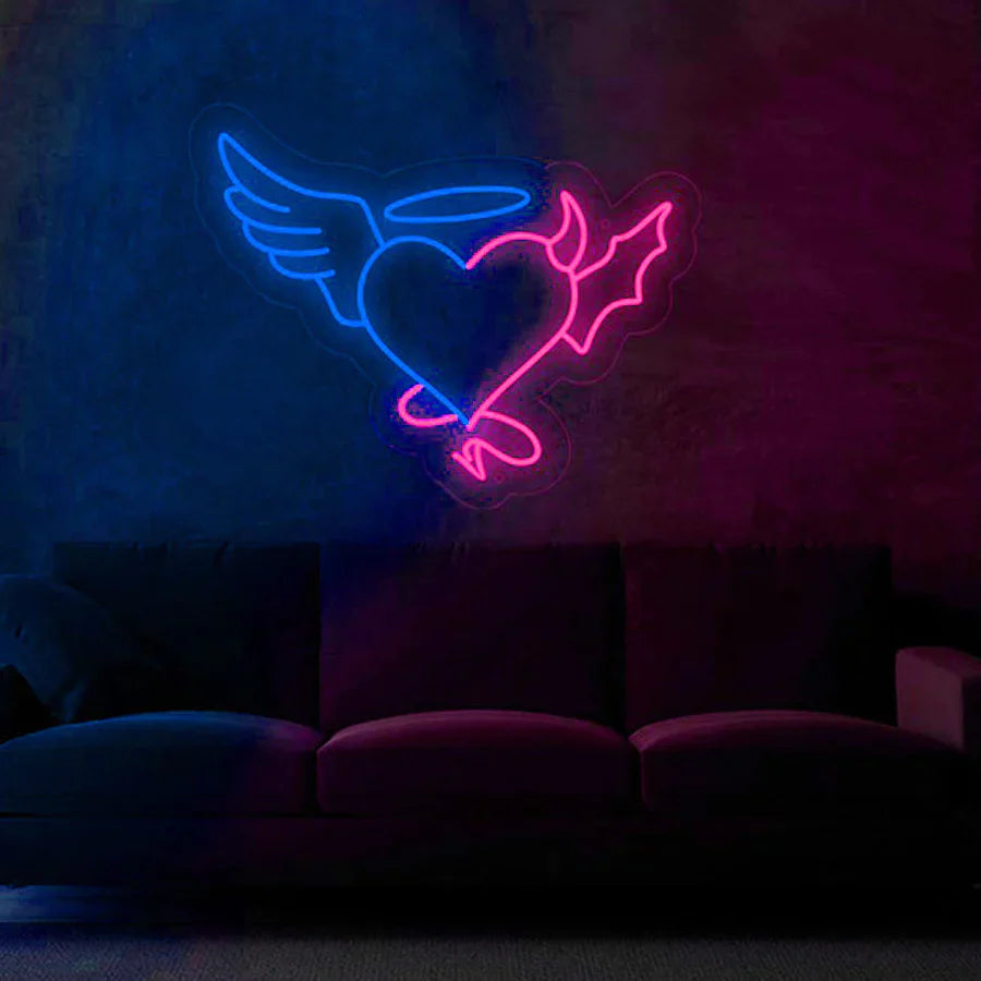 Angel & Devil cuore neon led blu e rosa